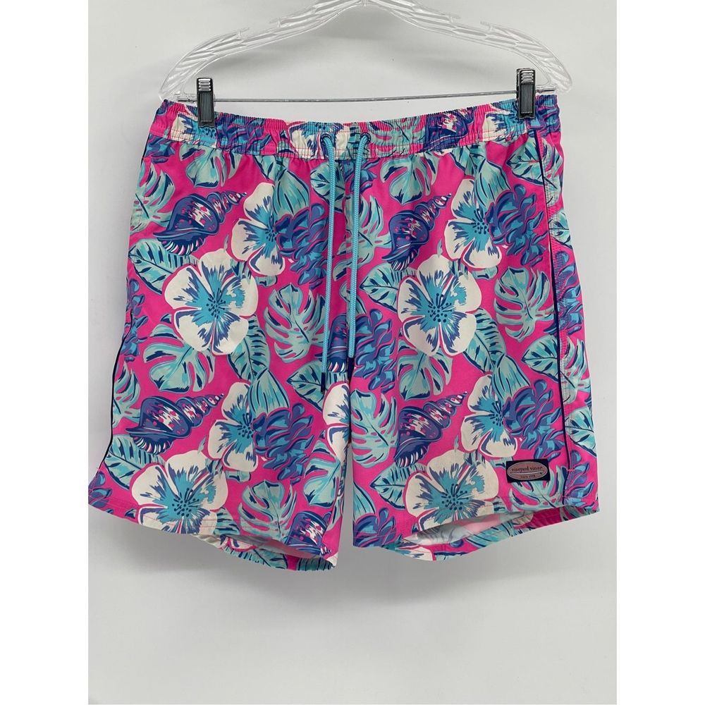 Vineyard Vines Swim Trunks Shorts Men Size Large Pink Blue Floral Drawstring